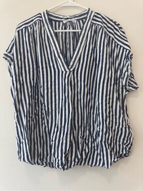 Workshop Blue White Striped V Neck Beach Resort Coastal 2X